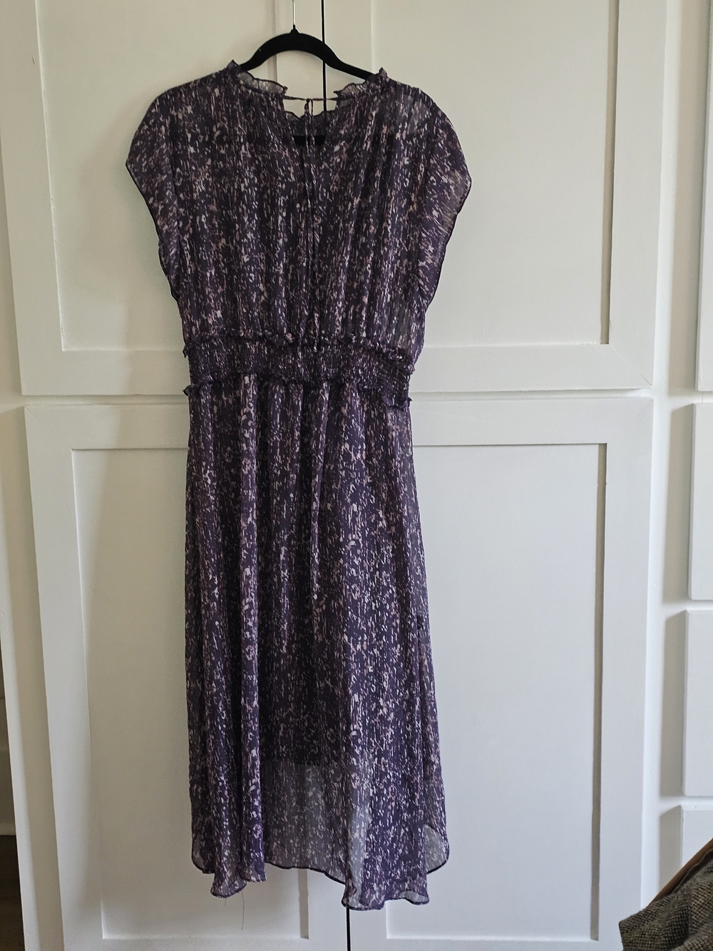 Vera Wang Purple Printed Midi Dress with Smocked Waist